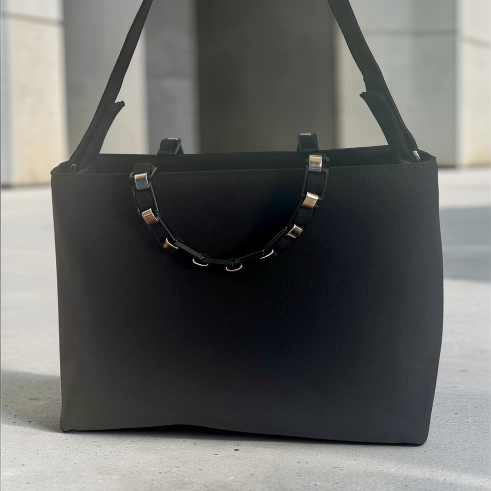 Salvatore Ferragamo Black Tote with Silver Accents